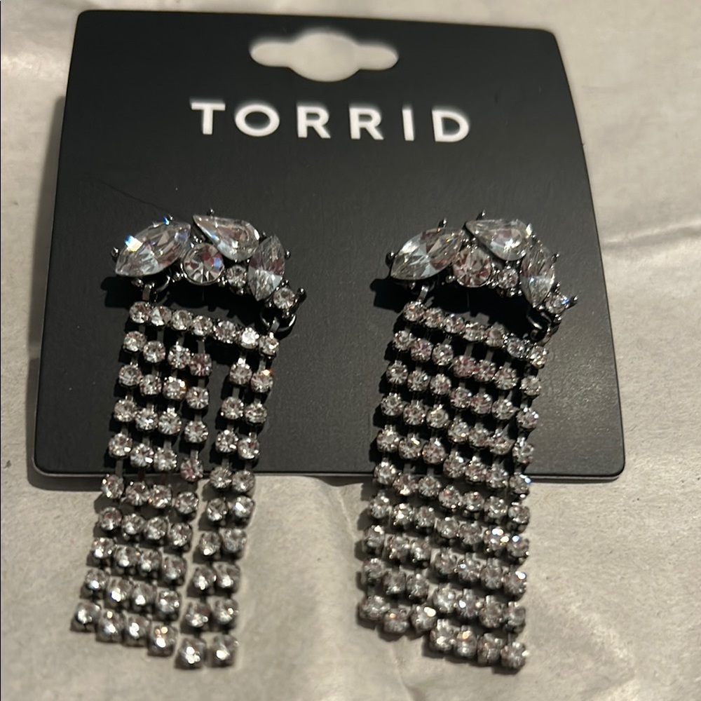 Torrid Rhinestone Fringe Dangle Pierced Earrings with Stone Cluster - Picture 8 of 11